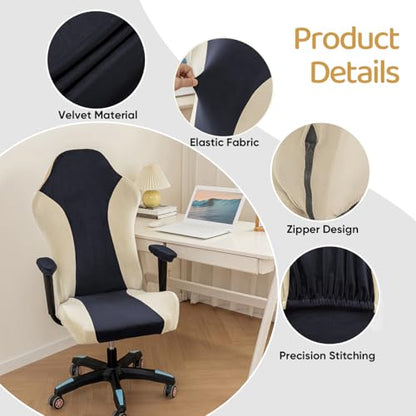 Lavish Cover Velvet Stretchable Gaming Chair Cover, Washable, Anti-Scratch Slipcover with Armrest Protection, Cat Scratch Proof for Office and Computer Chairs(No Chair, NavyBlue) - color: Navyblue