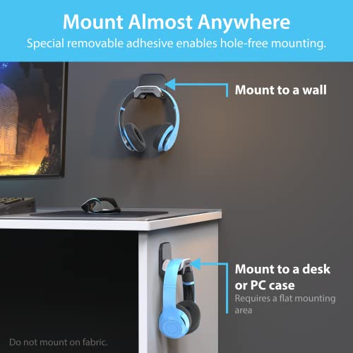 TotalMount Gaming Headset Hanger – Includes Removable Adhesive Strips for Easy, Damage-Free Wall, Desk, or PC Mounting (Black Headphone Hook with Premium Silicone Cradle – One Pack) - style: Premium Black