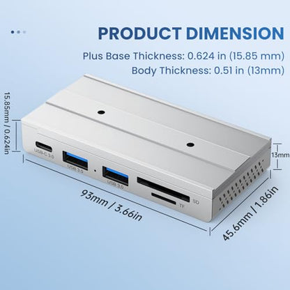 EJAY 5-in-1 Magnetic USB 3.0 Hub with SD/TF Card Reader, 5Gbps USB Data Hub for Desk, Magnetic Hub for PC Case, Powered USB 3.0 Hub Desk Mount for MacBook, PC, 3-Way Mounting, Silver - color: Silver