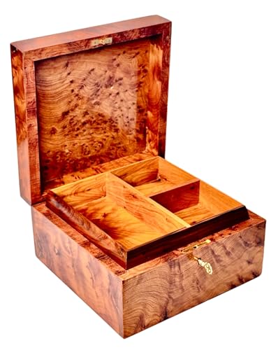 Hand Carved Wooden Multipurpose Keepsake Jewelry Decorative Art Box Storage Organizer (Large wood Box,Antique) - size: Square X-Large With Lock