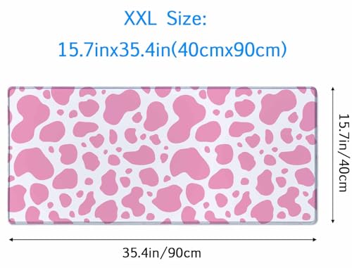 Gaming Mouse Pad, Large Mouse Pads for Desk, Non-Slip Rubber Base Mousepad, Keyboard Mouse Mat, Desk Pad with Stitched Edges, 35.4x15.7 inch Pink Cow Print - color: Pink Cow Print, size: 35.4" x 15.7"