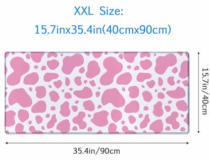 Gaming Mouse Pad, Large Mouse Pads for Desk, Non-Slip Rubber Base Mousepad, Keyboard Mouse Mat, Desk Pad with Stitched Edges, 35.4x15.7 inch Pink Cow Print - color: Pink Cow Print, size: 35.4" x 15.7"