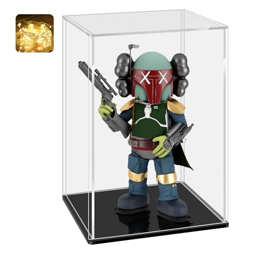 LANSCOERY Acrylic Display Case, 5x4x6.7 in, Upgraded Thickened UV-Resistant Showcase, 98% Clarity Dustproof Box with Glossy Black Base for Action Figures, LEGO & Models, Includes Scraper & LED Light - color: Black, size: 5x4x6.7inch; 13x10x17cm