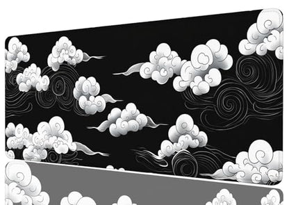 Cloud Desk Mat Oriental Wind Swirl Asian Ink Black Sky Art Mousepad XL Large Gaming Mouse Pad Laptop Keyboard Mat Desk Pad Daily Use with Keyboard and Laptop Devices 31.5x11.8 Inch - color: Cloud