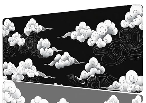 Cloud Desk Mat Oriental Wind Swirl Asian Ink Black Sky Art Mousepad XL Large Gaming Mouse Pad Laptop Keyboard Mat Desk Pad Daily Use with Keyboard and Laptop Devices 31.5x11.8 Inch - color: Cloud