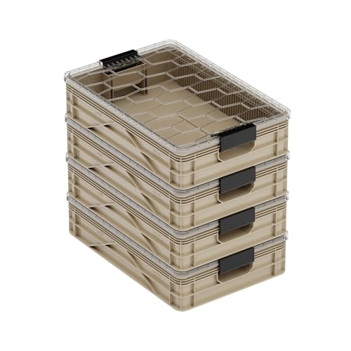 SIDIO Quarter Crate 4 Pack of Stackable Storage Bins - Organizer Bins with Dividers for Garage Organization, Home Storage - Heavy Duty Plastic Containers - 19.16” x 12.75”x 4.57” (Tan) - color: Tan