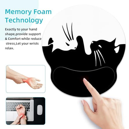 Ergonomic Mouse Pad with Wrist Support,White and Black Cat Mouse Pad with Wrist Rest,Relieve Wrist Pain Mousepad Non-Slip Rubber Base,Mouse Pads for Desk,Computers,Laptop,Office,Home,Accessories - color: White And Black Cat
