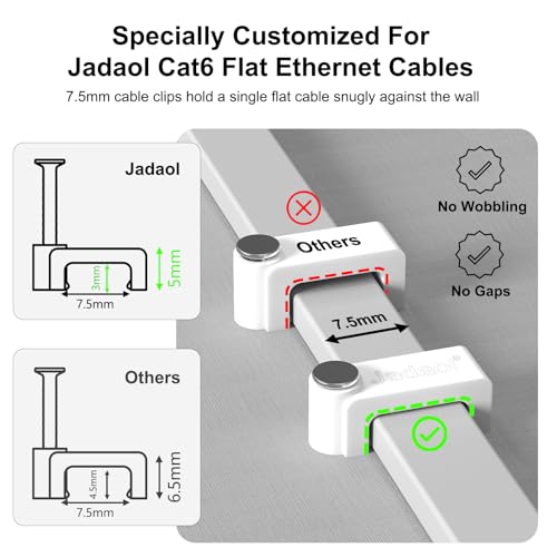 Jadaol 100Pcs 7.5mm Cable Clips with Nails, Custom Fit for Jadaol Cat6 Flat Ethernet Cable, Wall Wire Tacks for RJ45 LAN, Coax, Speaker, and Network Cables - size: 7.5mm