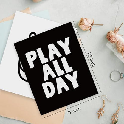 HRQKO Black Boys Room Wall Art Poster Set of 4, Positive Boys Play All Day Posters, Black Checkered Hand Prints for Playroom, 12”x16” Unframed - color: black2, size: 8x10
