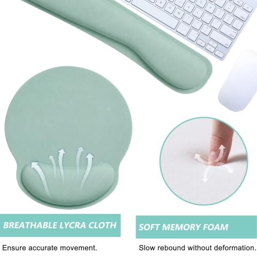 Keyboard Wrist Rest Pad Mouse Pad with Wrist Support Set of 3, Mousepad with Non-Slip Rubber Base, Ergonomic Memory Foam Mouse Wrist Cushion Support for Home Office Laptop Computer, Green - color: Green