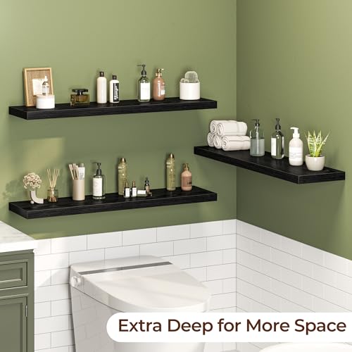 Fun Memories Floating Shelves for Wall 40 Inch Set of 3, Farmhouse Floating Shelves with Invisible Heavy Duty Bracket, 10 Inch Deep Bathroom Shelves for Storage, Living Room, Kitchen, Decor, Black - color: Black, size: 40"W x 10"D - 3P