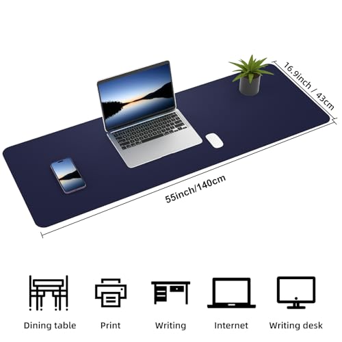 AFIING Cork Desk Mat 55" x 17", Dual-Sided Natural Cork & PU Leather Desk Pad, Non-Slip Waterproof Large Mouse Pad for Office, Home & Gaming (Blue) - color: Blue, size: 55" x 17"