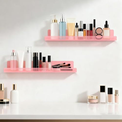 Dezzer 6 Pack Acrylic Shelves for Wall, 15" Acrylic Floating Shelves for Bathroom Bedroom, Invisible Bookshelf Wall Ledge Storage Shelf Books Perfume Toys Action Figure Display Shelves, Pink - style: 15 inch 6-pack Pink