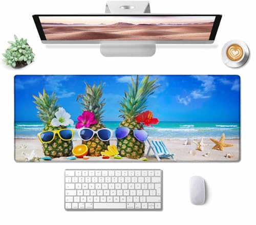 Gaming Mouse Pad, Large Mouse Pads for Desk, Non-Slip Rubber Base Mousepad, Keyboard Mouse Mat, Desk Pad with Stitched Edges, 31.5x11.8 inch Beach Pineapple - color: Beach Pineapple, size: 31.5L x 11.8W inches