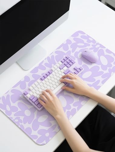 Large Aesthetic Cute Purple Keyboard and Mouse Computer Desk Desktop Pad Mat, Cute Purple Computer Mats for Desktop, Keyboard Mats for Desk (31.5" x 15.8") - color: Light Purple