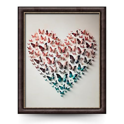 InkFlow Posters Butterfly Heart Poster - 3D Paper Butterflies in Pink, Blue, and Teal - Abstract Love Art for Bedroom, Living Room, Home - 11x14 Unframed Canvas Print - color: Style-04, size: 11"L x 14"W