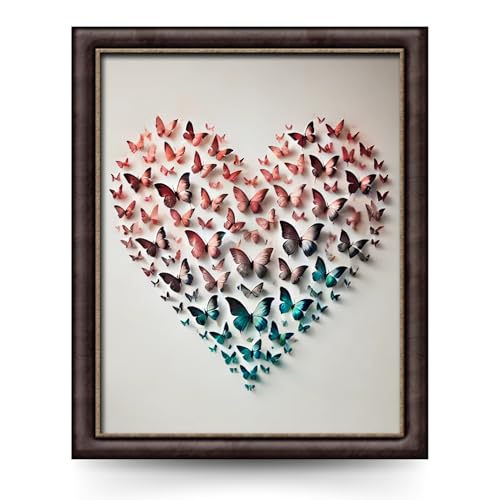 InkFlow Posters Butterfly Heart Poster - 3D Paper Butterflies in Pink, Blue, and Teal - Abstract Love Art for Bedroom, Living Room, Home - 18x24 Unframed Canvas Print - color: Style-04, size: 18"L x 24"W