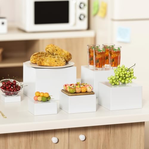 6 Pcs White Acrylic Boxes for Display as Buffet Risers and Stands, Food Risers for Party, Table, Stands, including 8", 7", 6", 5", 4", 3" (Small, 6Pcs, White) - size: Small, 6Pcs, White