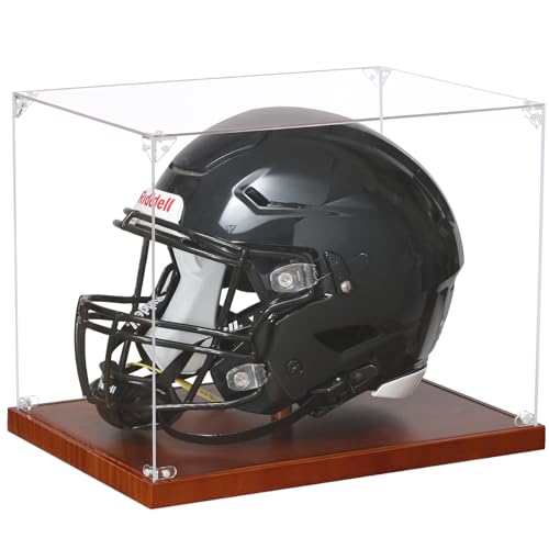 JupDec Football Helmet Display Case, Full Size Acrylic Baseball Motorcycle Helmet Showcase, UV Protection Souvenirs and Collectibles Box with Solid Wood Base & Riser, Ideal Gift for Sports Enthusiast - size: 1 Pack