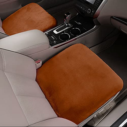 2Pack Car Front Seat Cushion, Soft Warm Faux Rabbit Fur Winter Auto Seat Cover, Fluffy Plush Vehicle Seat Protector Pad with Non-Slip Backing, Car Accessories for Home and Office Chair (Red/Brown) - color: Red/Brown