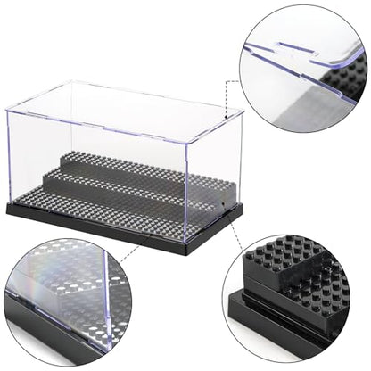 ZEAYEA 2 Pack Display Case for Minifigure Action Figures Blocks, Acrylic Display Box Storage with 3 Movable Steps, Dustproof Showcase for Collection Bricks Blocks Models Minifigures Building, Black