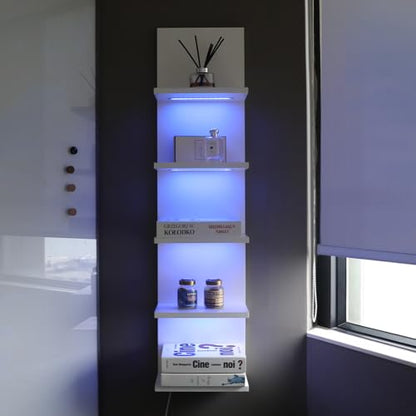5 Tier Wall Shelf Unit, RGB Lack Shelf, Vanity Shelves with Light,White Shelves for Room,Office,Bathroom,Remote Control - color: 5 Tier Rgb White
