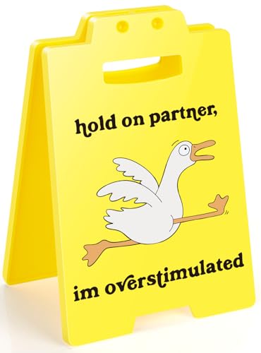 Funny Goose Desk Sign - Chaotic "Overstimulated" Meme Humor Office Decor, Gag Gift for Coworkers & Gamers, ADHD Anxiety Sensory Overload Warning Sign - style: Funny Goose