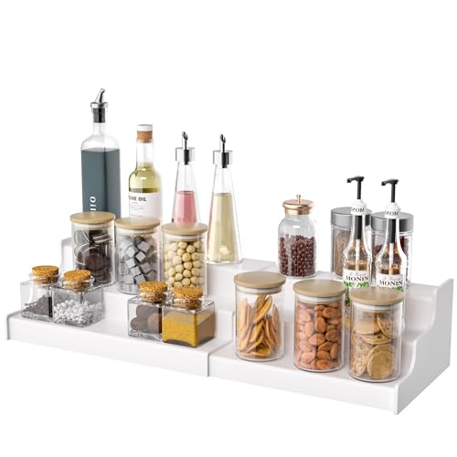Sezanrpt Expandable Spice Rack Cabinet Organizer 3 Tier, White Kitchen Counter Display Shelf, Seasoning Organizer for Cabinet, Moisture Resistant - size: 3 Tier