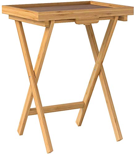 Lipper International Bamboo Wood Lipped Folding Snack Table Trays for Kitchen, Home, Office and Playroom, Set of 2