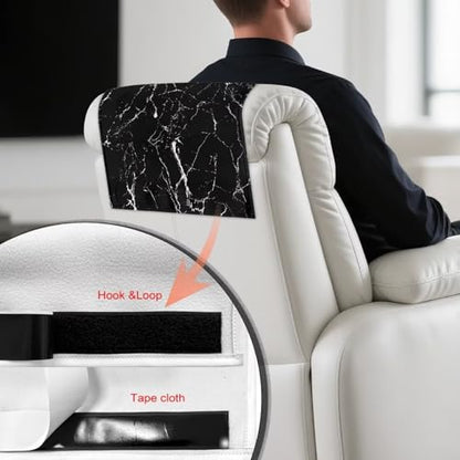 2 Packs Black Marble Headrest Cover for Recliner Washable PU Sofa Head Rest Cover Easy to Install Couch Headrest Slipcover with Hook and Loop No Damage - color: Black Marble