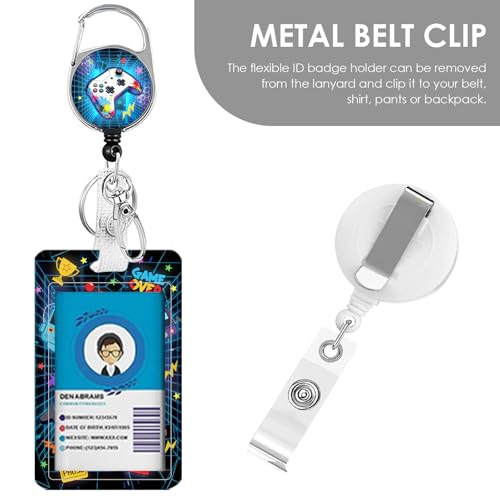 Gaming Lanyards for ID Badge, Gift for Teacher Nurse Women Men | Blue Game Lanyard ID Card Holder with Retractable Reel Clip and Keychain, Identity Badge Cover Case Protector - color: Game-blue