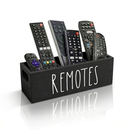 Remote Control Holder, Farmhouse Remote Storage Caddy, Bedside TV Controller Box, Rustic Wood Media Organizer Tray for Home Bedroom Table (Black) - color: Black