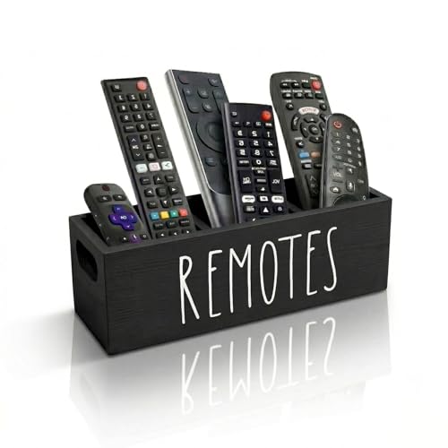 Remote Control Holder, Farmhouse Remote Storage Caddy, Bedside TV Controller Box, Rustic Wood Media Organizer Tray for Home Bedroom Table (Black) - color: Black