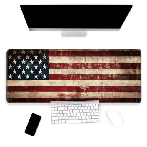 Large Mouse Pad, Big Gaming Mousepad, Desk Mat for Desktop, Thick Non-Slip Waterproof Rubber Base, Mouse Pads for Office, Computer, Keyboard, Laptop 31.5x11.8 in, Retro American Flag - color: Retro American flag, size: 31.5" x 11.8"