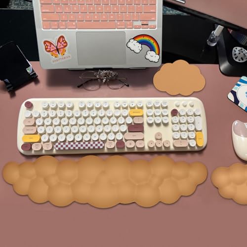JIKIOU Upgrade Leather Cloud Keyboard Wrist Rest, Cloud Wrist Rest with Non-Slip PU Base, Comfortable Memory Foam Wrist Rest for Computer Laptop Mac Gaming Office and Pain Relief Christmas Wish Gift - color: 10brown