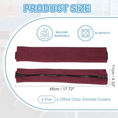 PATIKIL 18x4.3 in Office Chair Armrest Covers, 2 Pair Office Chair Arm Covers Long Computer Chairs Arm Rest Cover with Zipper Removable Rest Slipcover Hand Rest Protector, Burgundy - color: Burgundy, size: 18"