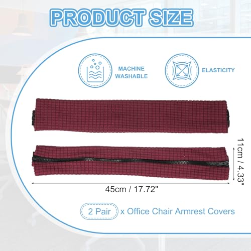 PATIKIL 18x4.3 in Office Chair Armrest Covers, 2 Pair Office Chair Arm Covers Long Computer Chairs Arm Rest Cover with Zipper Removable Rest Slipcover Hand Rest Protector, Burgundy - color: Burgundy, size: 18"