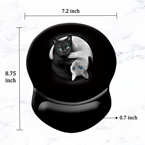Ergonomic Wrist Support Mouse Pad - Comfortable Computer Mouse Pad with Non-Slip PU Base for Home Office Working Gaming (Black & White Cats) - color: Black & White Cats