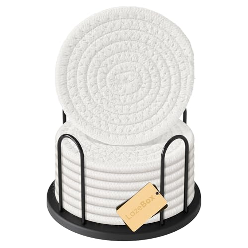 Lazebox Coasters Set of 8 for Drinks, 4 Inch Large Coasters for Coffee Table, Tabletop Protection for Hot & Cold Drinks, Versatile Coasters for Home Decor, Non-Slip & Easy to Clean, White - color: White