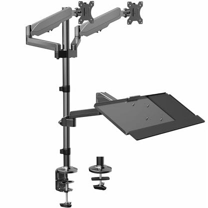 VIVO Black Dual Monitor Sit-Stand Height Adjustable Workstation, Standing Desk Mount with Pneumatic Spring, Holds 2 Screens up to 32 inches STAND-SIT2B - size: Desk Mount - Dual
