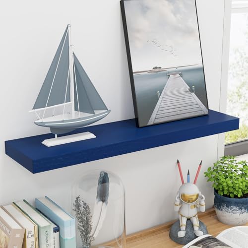 fuqing 30 Inch Floating Shelves, Dark Blue Floating Shelves for Wall Set of 2, 30'' Long Wooden Wall Shelves for Living Room Bedroom Kids' Room Boys' Room - Dark Blue - color: Dark Blue, size: 30 Inch