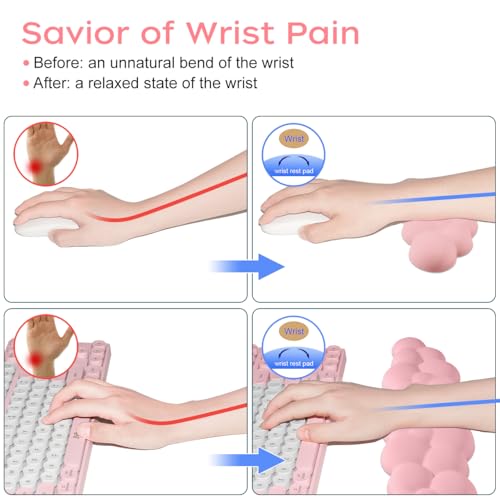 JIKIOU Upgrade Leather Cloud Keyboard Wrist Rest, Cloud Wrist Rest with Non-Slip PU Base, Comfortable Memory Foam Wrist Rest for Computer Laptop Mac Gaming Office and Pain Relief Wish Christmas Gift - color: 05pink