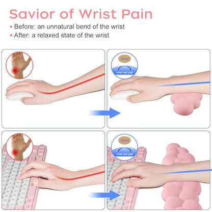 JIKIOU Upgrade Leather Cloud Keyboard Wrist Rest, Cloud Wrist Rest with Non-Slip PU Base, Comfortable Memory Foam Wrist Rest for Computer Laptop Mac Gaming Office and Pain Relief Wish Christmas Gift - color: 05pink