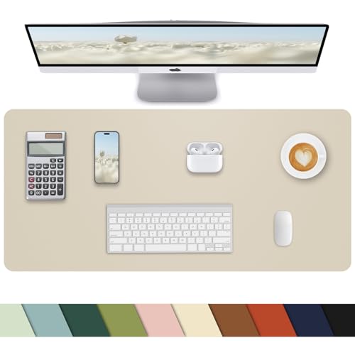 Small Desk Mat,Leather Desk Pad Protector,Desk Mouse pad,Office Desk mat,Laptop Mat for Desk, Non-Slip PU Leather Desk Blotter,Waterproof Desk Writing Pad for Office/Home(23.6"x13.8",Beige) - color: Beige, size: 23.6" x 13.7"