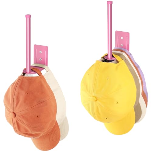 Durmmur 2 Pack Hat Racks for Baseball Caps, Stainless Steel Hat Organizer for Baseball Cap, Hat Holder Storage Organizer, Hat Hanger Strong Adhesive/Wall Drilled for Door, Bedroom, Closet(Pink 6 in) - color: Pink, size: 2 Pack 6 in
