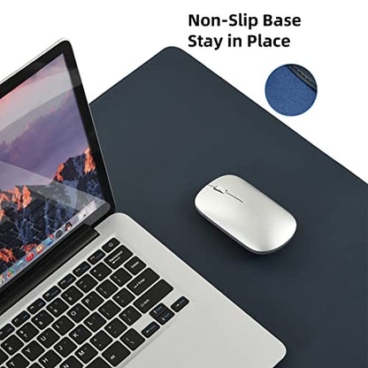 Wolaile PU Leather Desk Pad Blotter,Navy Waterproof Office Desktop Mat for Men,36x17in Non-Slip Large Mouse Pad/Writing Protector/Desk Accessories - color: Navy Blue