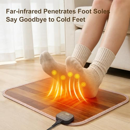 Foot Warmer Under Desk - 15.9x19.9in Heated Floor Mat 110V Adjustable Temperature Electric Heater with Timer for Office Home, Heating Pad for Cold Feet (Brown Wood) - color: Brown Wood