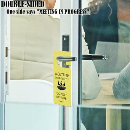 Meeting in Progress Office Sign, 2Pack Do Not Disturb/Please Knock Come in Sign, Double Sided - Ideal for Office, Home, Clinic, Hotel, Dorm, Online Class, School, Counselling - color: YELLOW GREEN