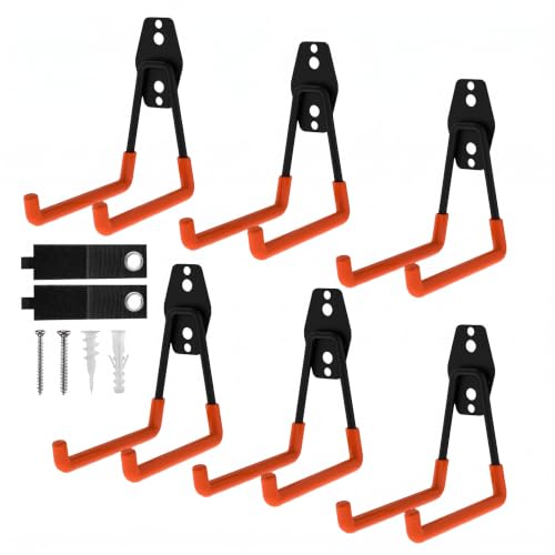 Garage Hooks, 6 Pack Medium Square Wall Hooks for Hanging Heavy Duty Ladders, Bikes, Tools Ideal for Garage, Garden, Basement Utility Room Storage (Orange) - color: Orange, size: Medium Square-6pcs