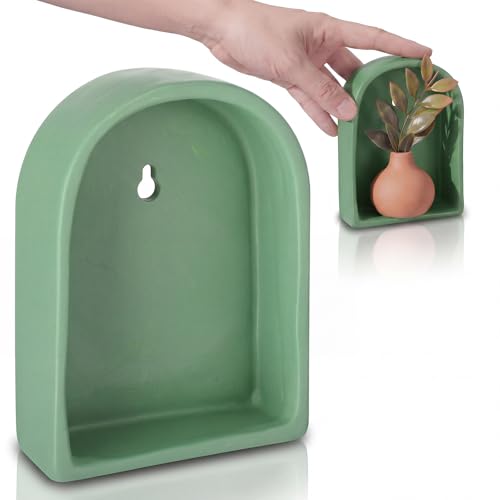 Pinkunn Nordic Arch Shelf 3.5 x 2.5 Inch Mini Ceramic Wall Cabinet Minimalist Small Modern Floating Walls Shelves Wall Decor for Miniature Display and Trinket Storage Shrine Home Decor(Sage Green) - color: Sage Green
